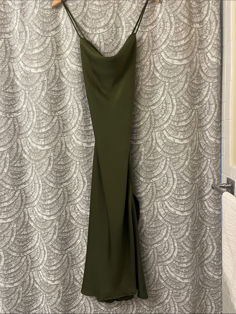 Astr Olive Green Slip Midi Dress with Cowl Neckline